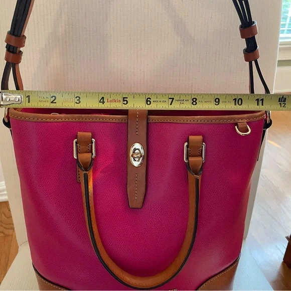 Dooney & Bourke Hot Pink Pebbled Leather Satchel with Tan Trim - Picture 5 of 9